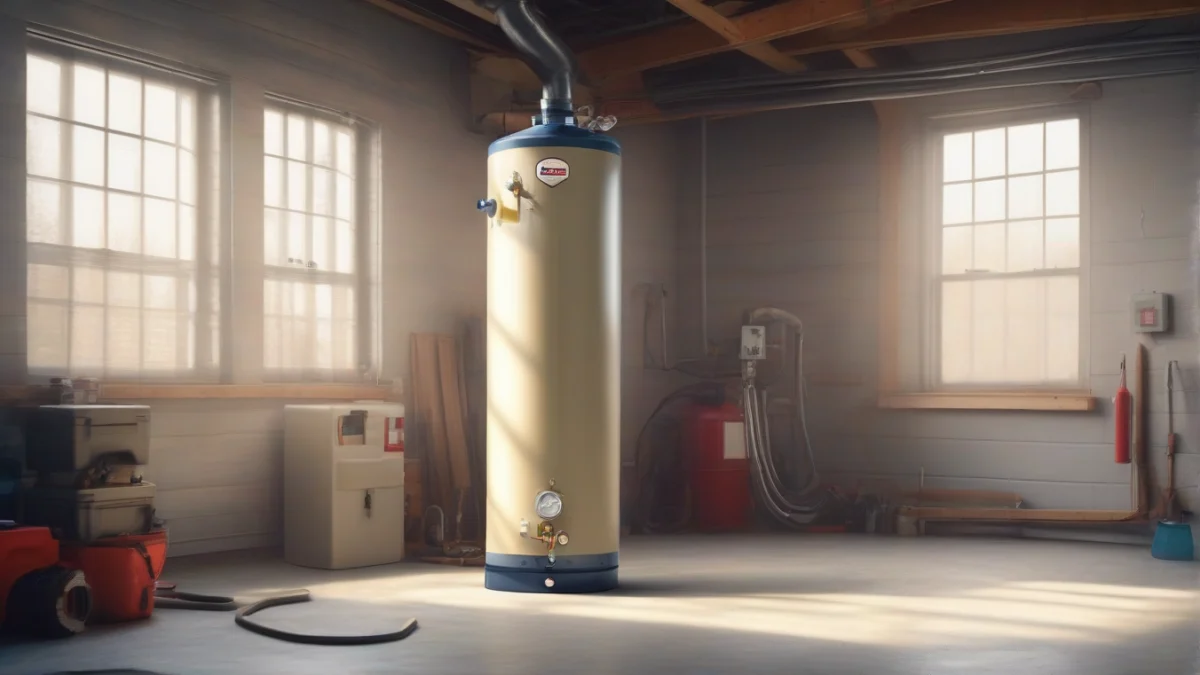 A water heater blanket being installed on a tank in a garage