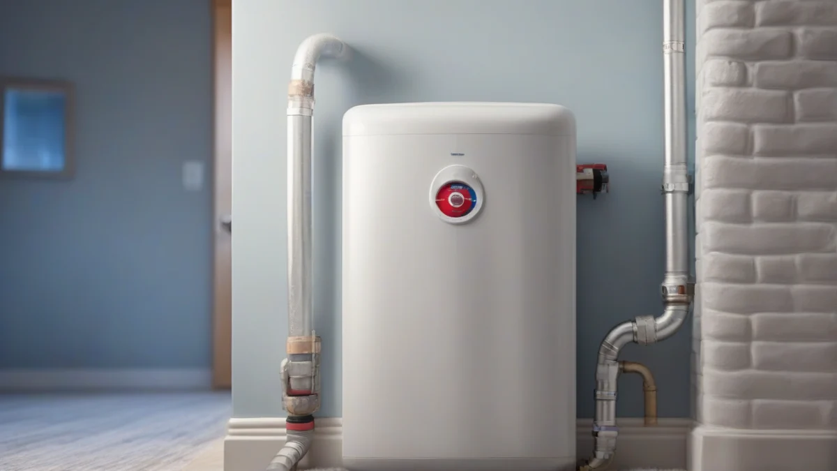 A close-up of a cold water inlet pipe on a water heater