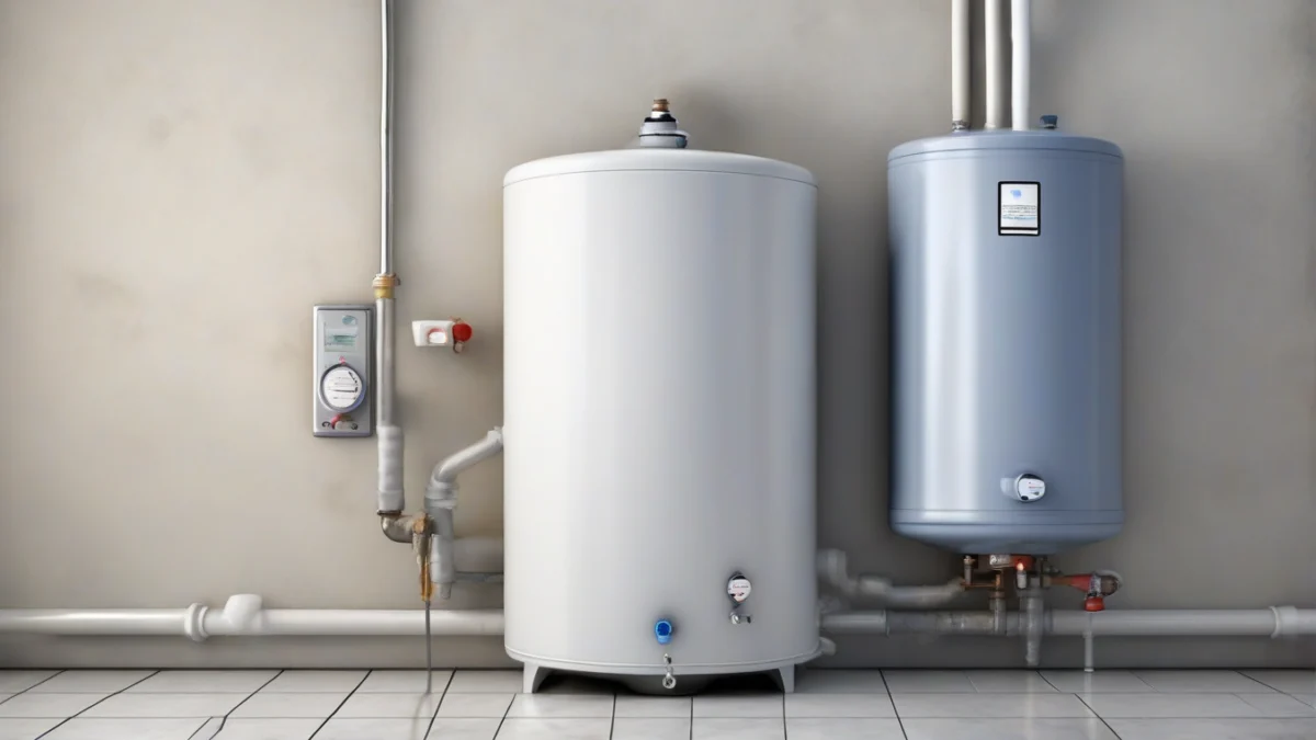 An expansion tank installed above a water heater