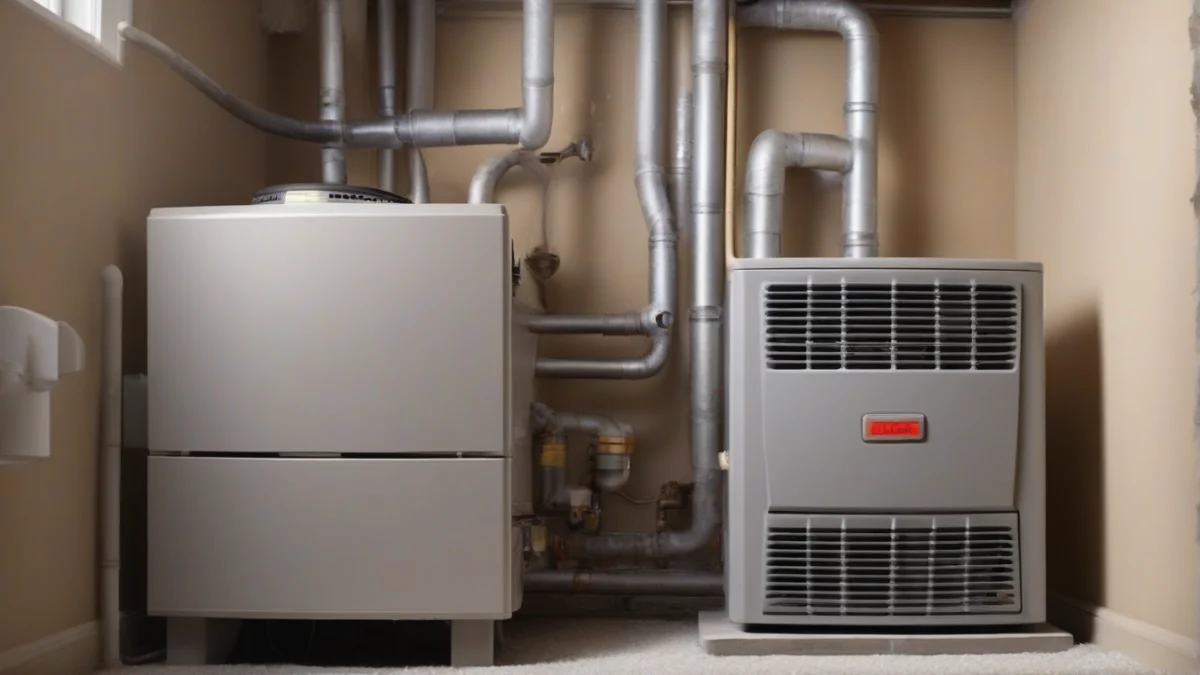 A modern natural gas furnace installed in a clean basement corner.