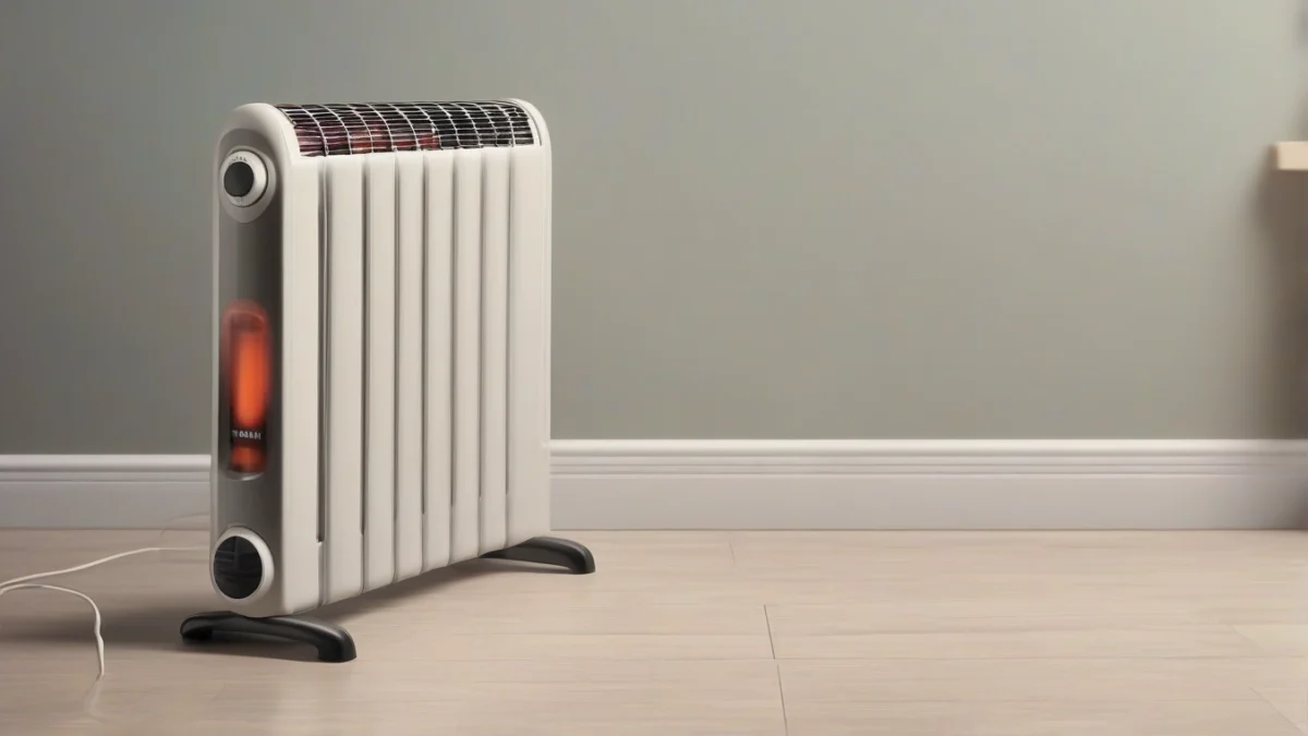 a modern electric heater showing tip-over shutoff feature