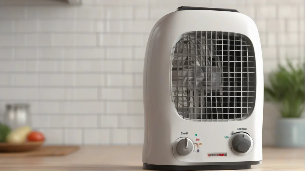 An energy-efficient fan heater model in a modern kitchen