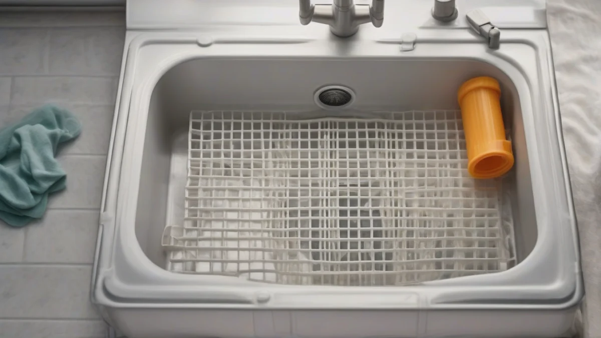 A washable electrostatic filter frame being rinsed in a sink