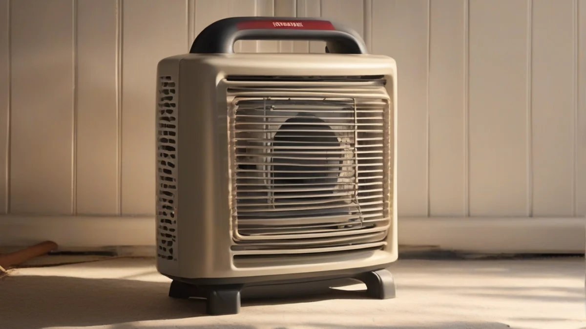 A compact indoor-rated propane heater against a wall