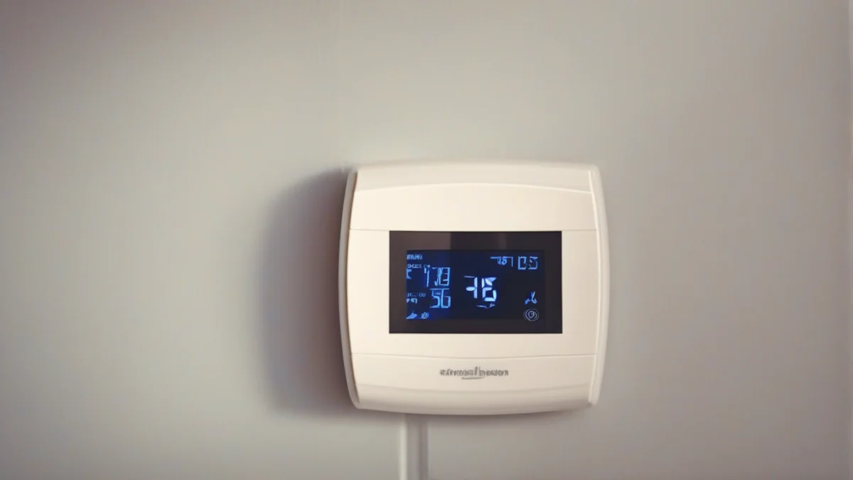 A digital thermostat displaying temperature settings in a home.