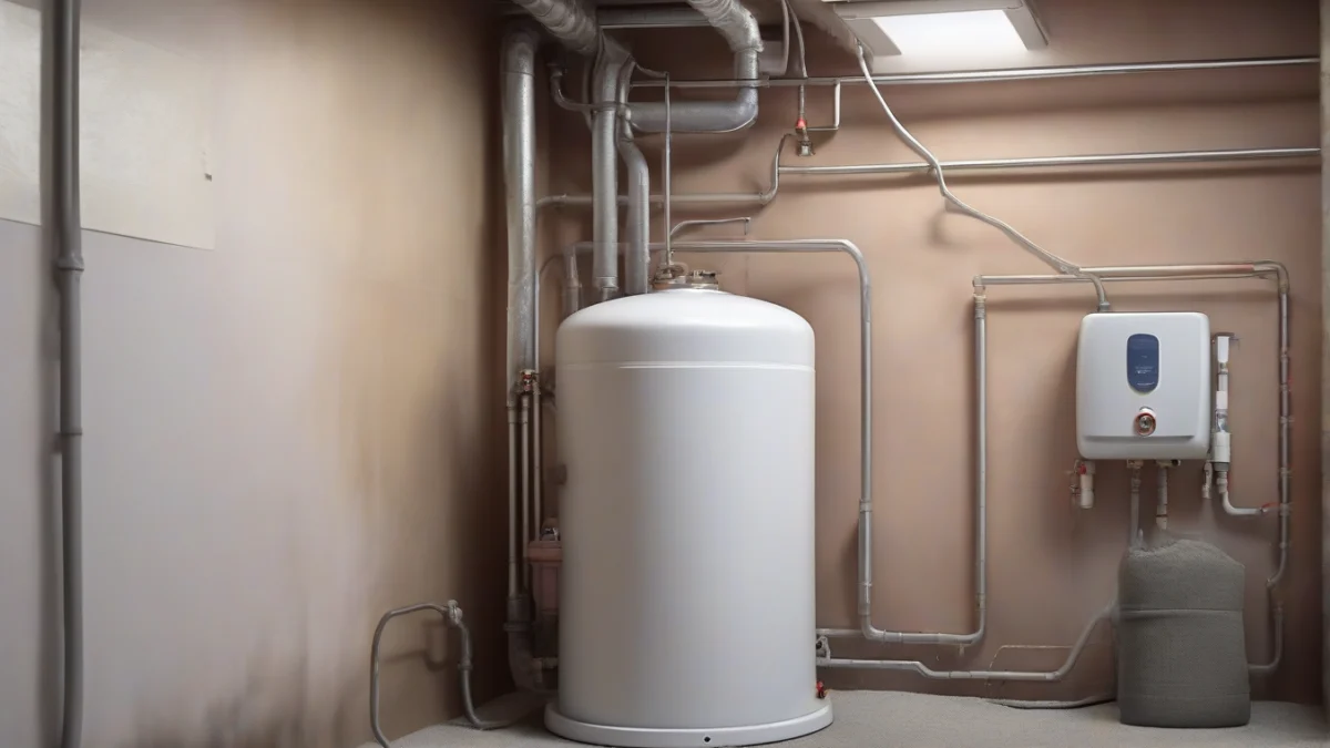 A hot water tank wrapped in an insulation blanket to reduce heat loss.