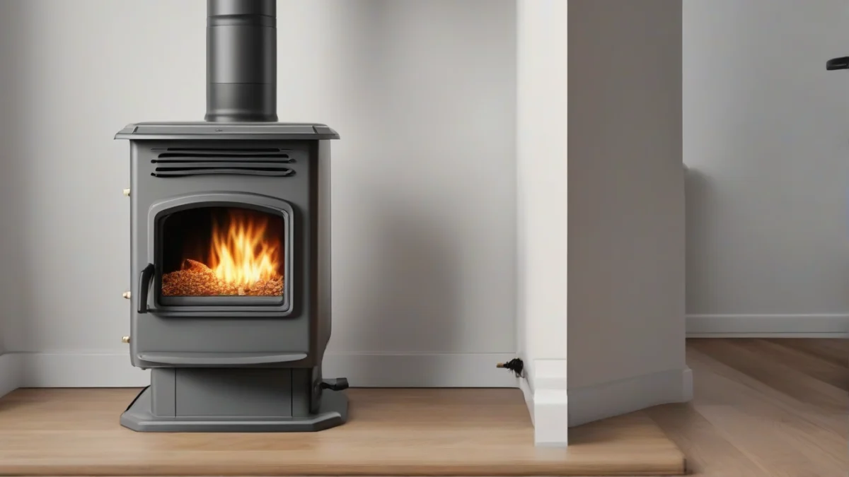A detailed efficiency rating label on a pellet stove.