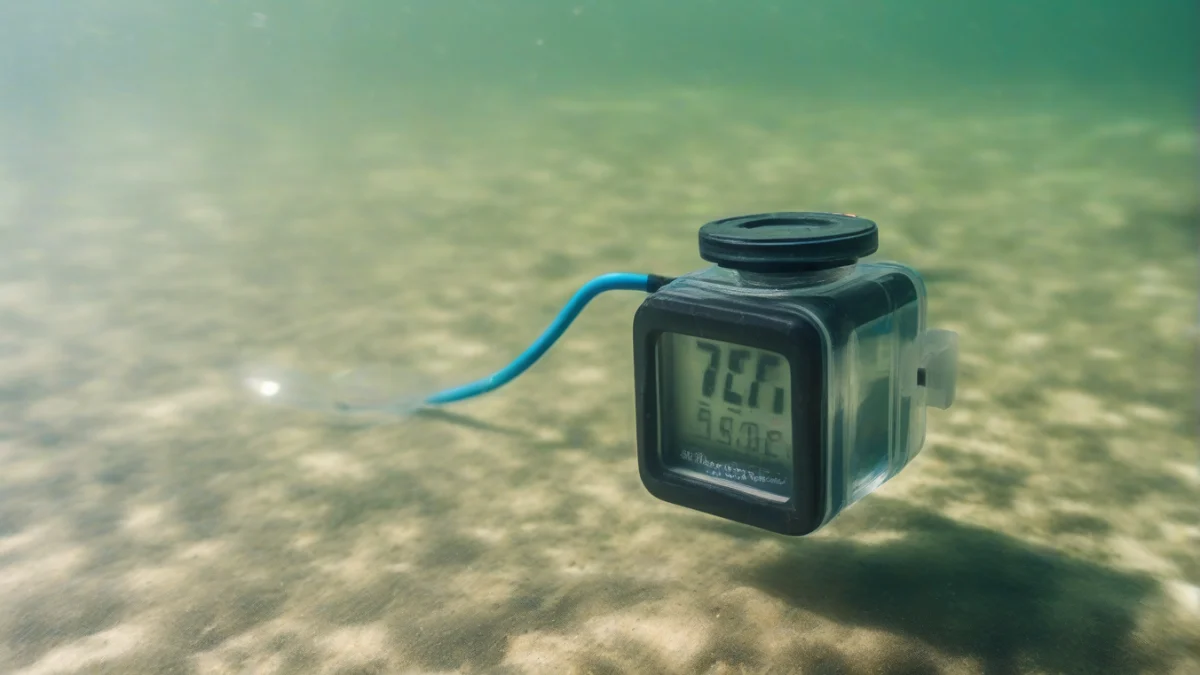 an underwater temperature sensor surrounded by aquatic plants