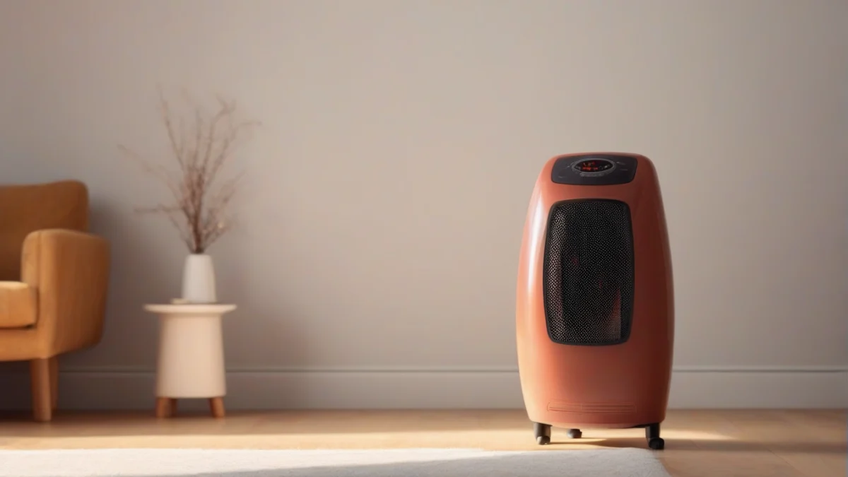 A sleek portable infrared heater emitting radiant heat