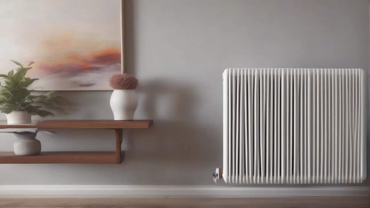 A modern infrared radiator heater positioned in a living room