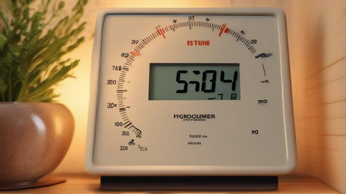 a hygrometer displaying indoor humidity levels on a table