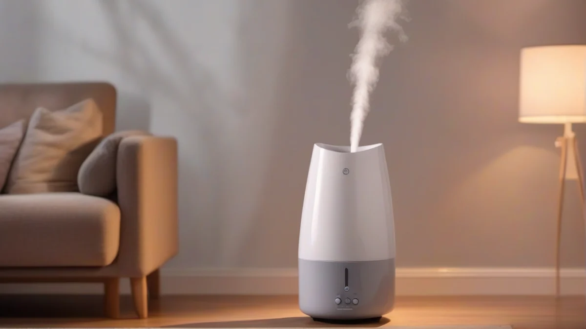 a room humidifier quietly operating in a corner of the room