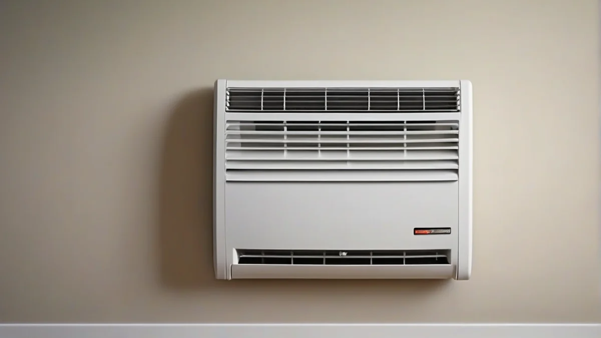 A wall-mounted natural gas heater in a cozy living room