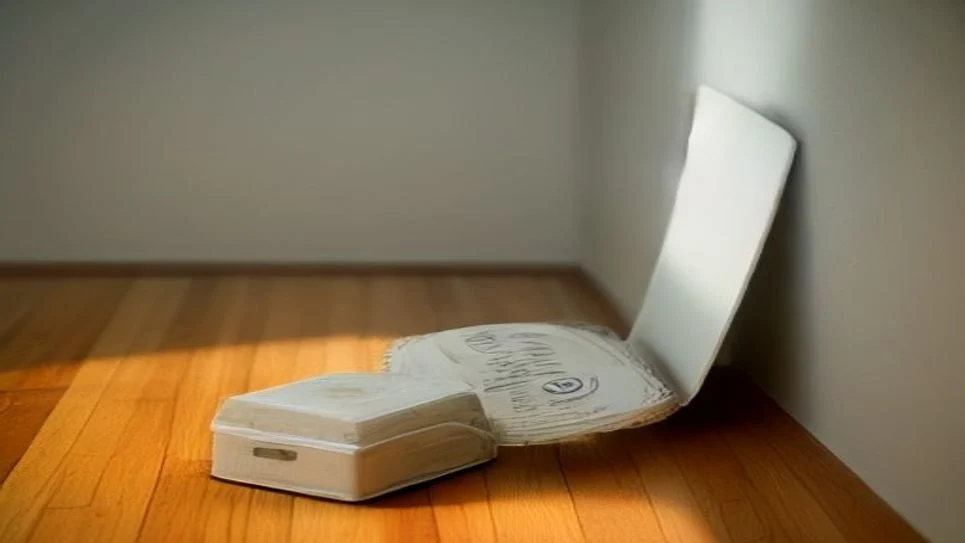 A measuring tape laid out on the floor showing room dimensions