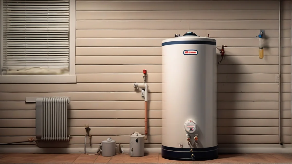 A large storage tank water heater with pipes attached