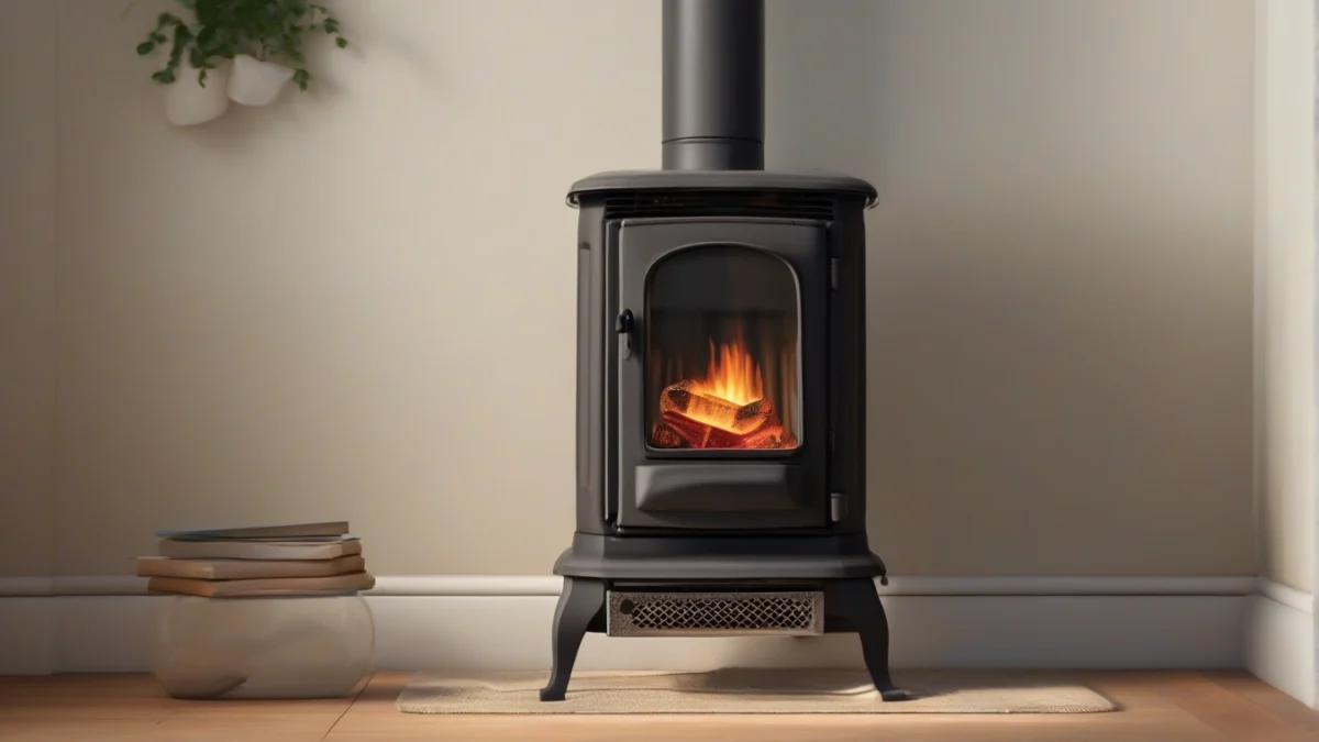 A vented propane heating stove providing warmth in a cozy living room.