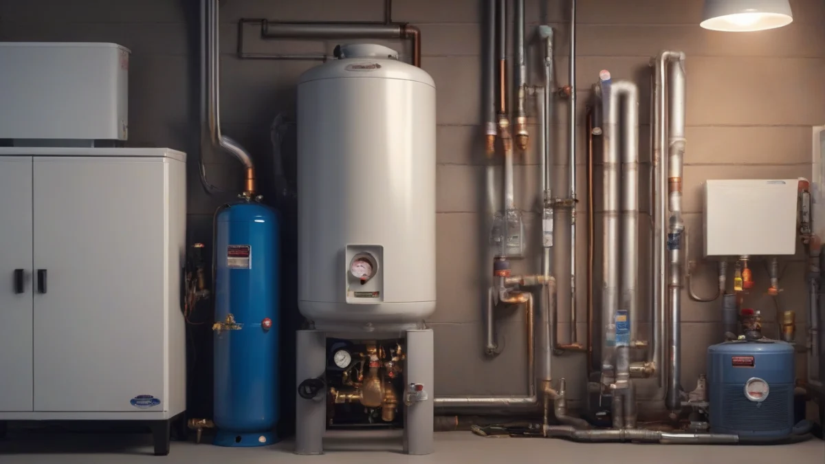 Tools and materials for installing a propane boiler in a garage.