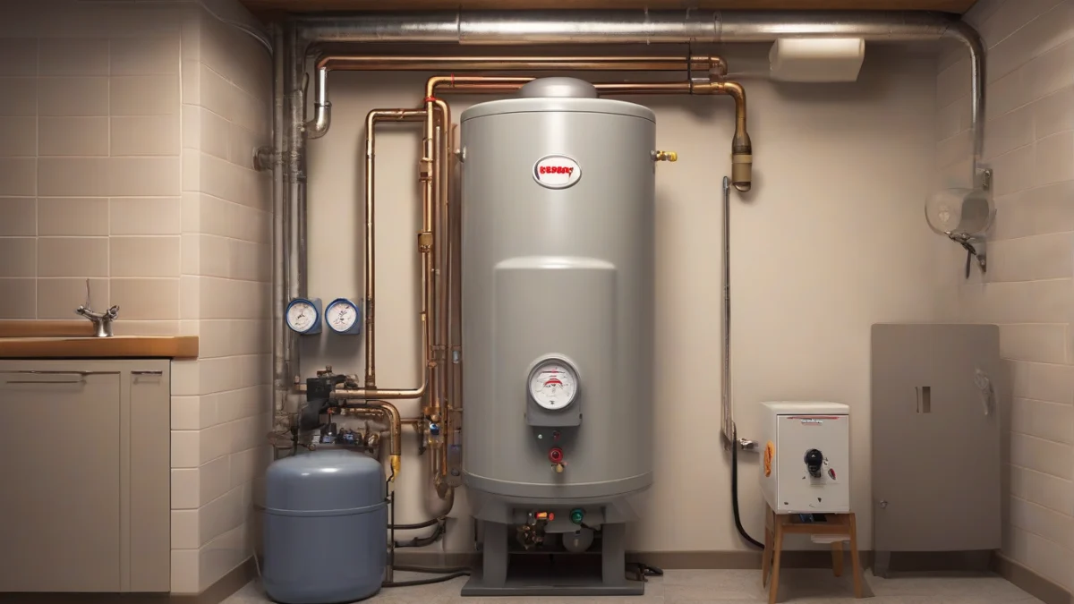 A propane hot water boiler installed in a home basement.