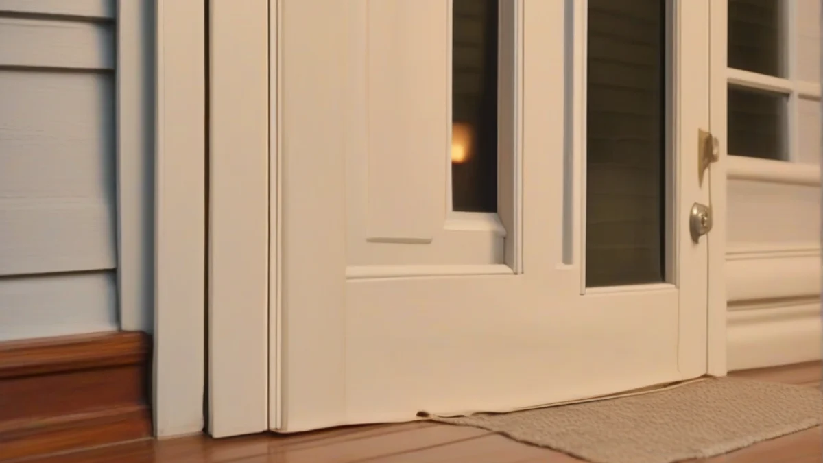 Weatherstripping sealing gaps around a door to prevent drafts.