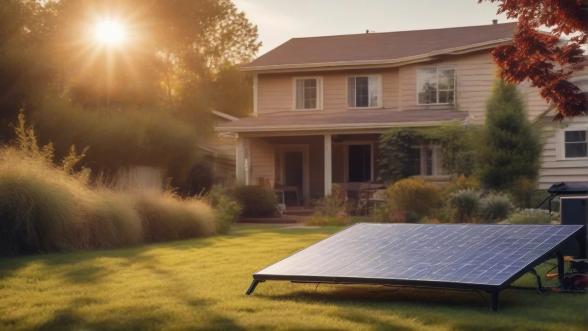 a portable solar panel positioned on the ground
