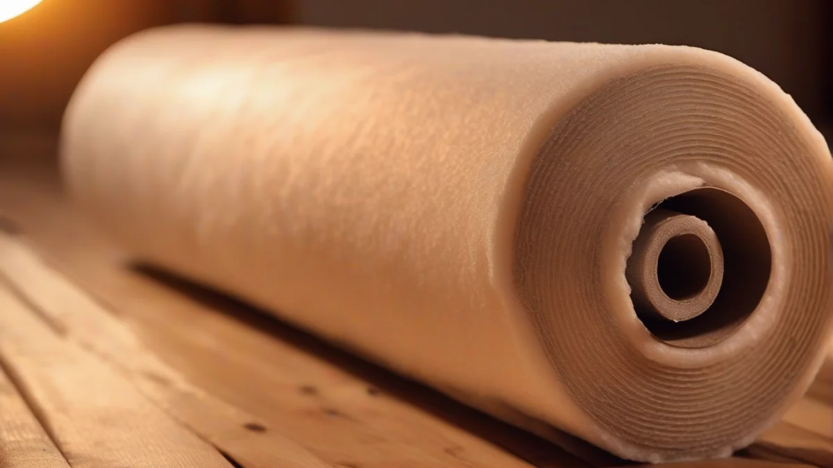 A roll of insulation placed beside radiant heating tubes