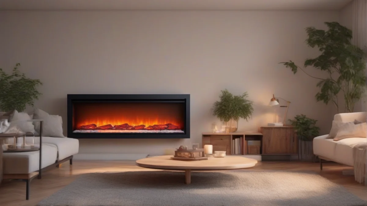 A modern electric fireplace turned off in a stylish living room.